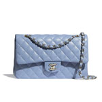 Chanel Lambskin Metal Sky Blue Classic Handbag A01112 Y04059 NA104