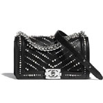 Calfskin Pearls Silver Tone Black BOY Chanel bag A67086 B01886 94305