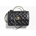 Chanel Shiny calfskin gold Black Small Flap Top Handle AS3908 B10377 94305