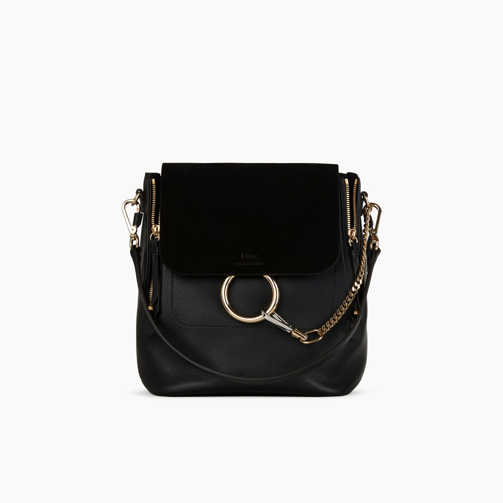 Chloe Medium Faye backpack in black calfskin with removable straps 3S1192-HEU-001