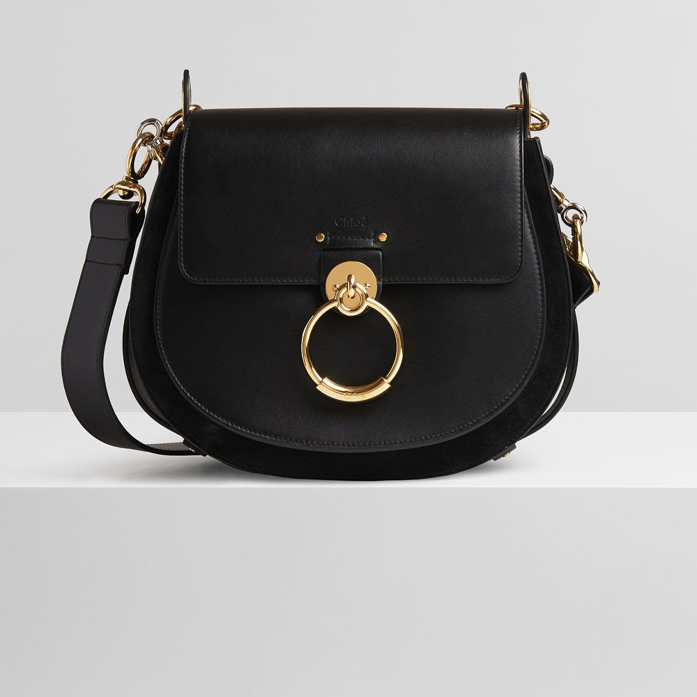 Chloe Large Tess Round Handbag In Shiny Suede Calfskin CHC18WS152A37001