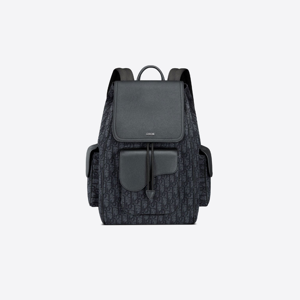 Saddle Backpack Black Dior Oblique Jacquard Grained Calfskin 1ADBA161YKS H03E