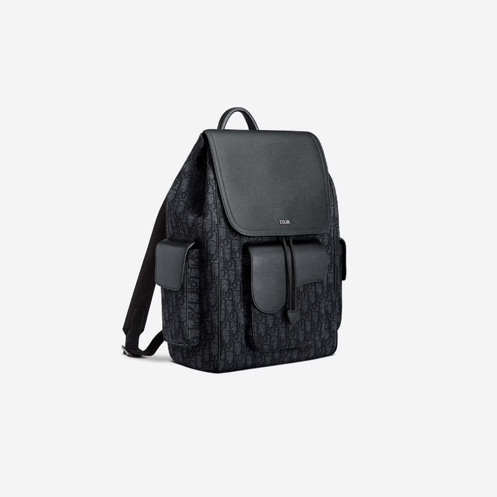 Saddle Backpack Black Dior Oblique Jacquard Grained Calfskin 1ADBA161YKS H03E - Photo-2