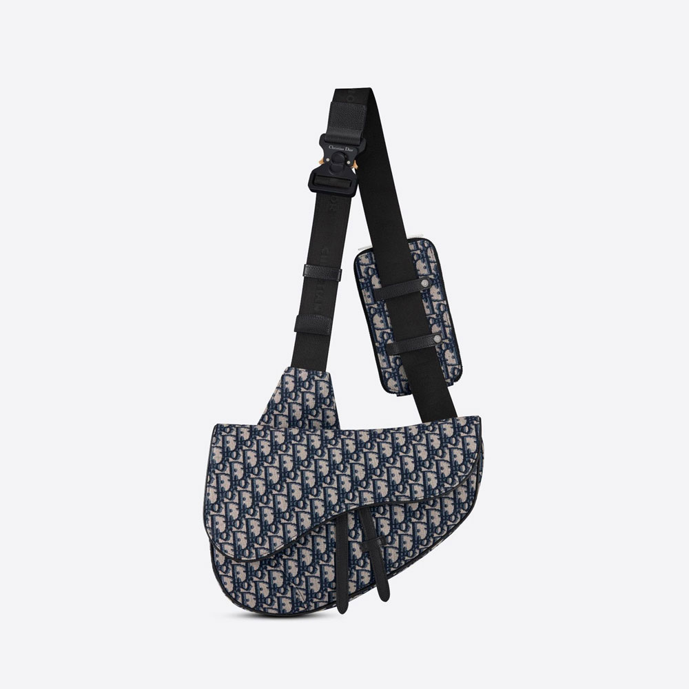 Maxi Saddle Bag Beige and Black Dior Oblique Jacquard 1ADPO211YKY H27E - Photo-2