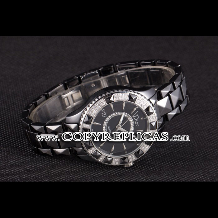 Christian Dior VIII Diamond Encrusted Black Bezel Black Bracelet DIOR6162 - Photo-2