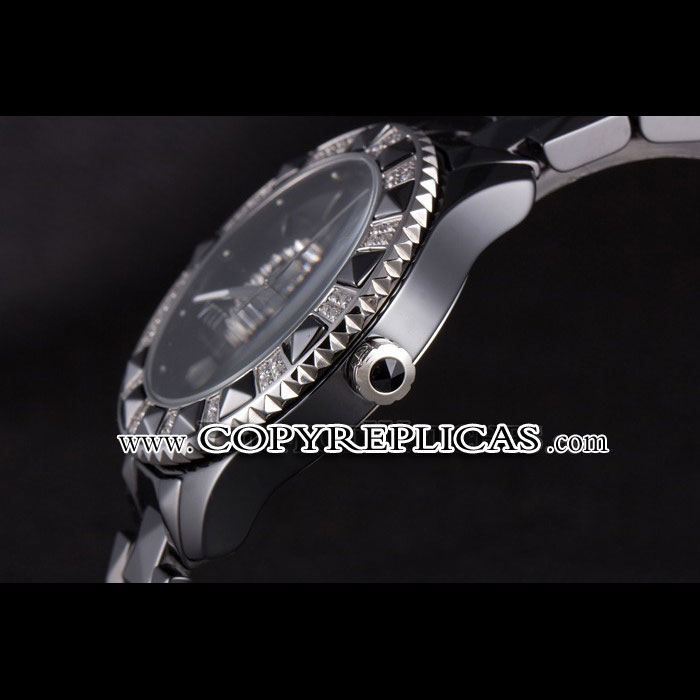 Christian Dior VIII Diamond Encrusted Black Bezel Black Bracelet DIOR6162 - Photo-3