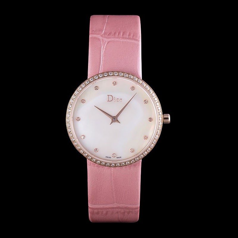 La D de Dior Pink Leather Strap with White Dial DIOR6171