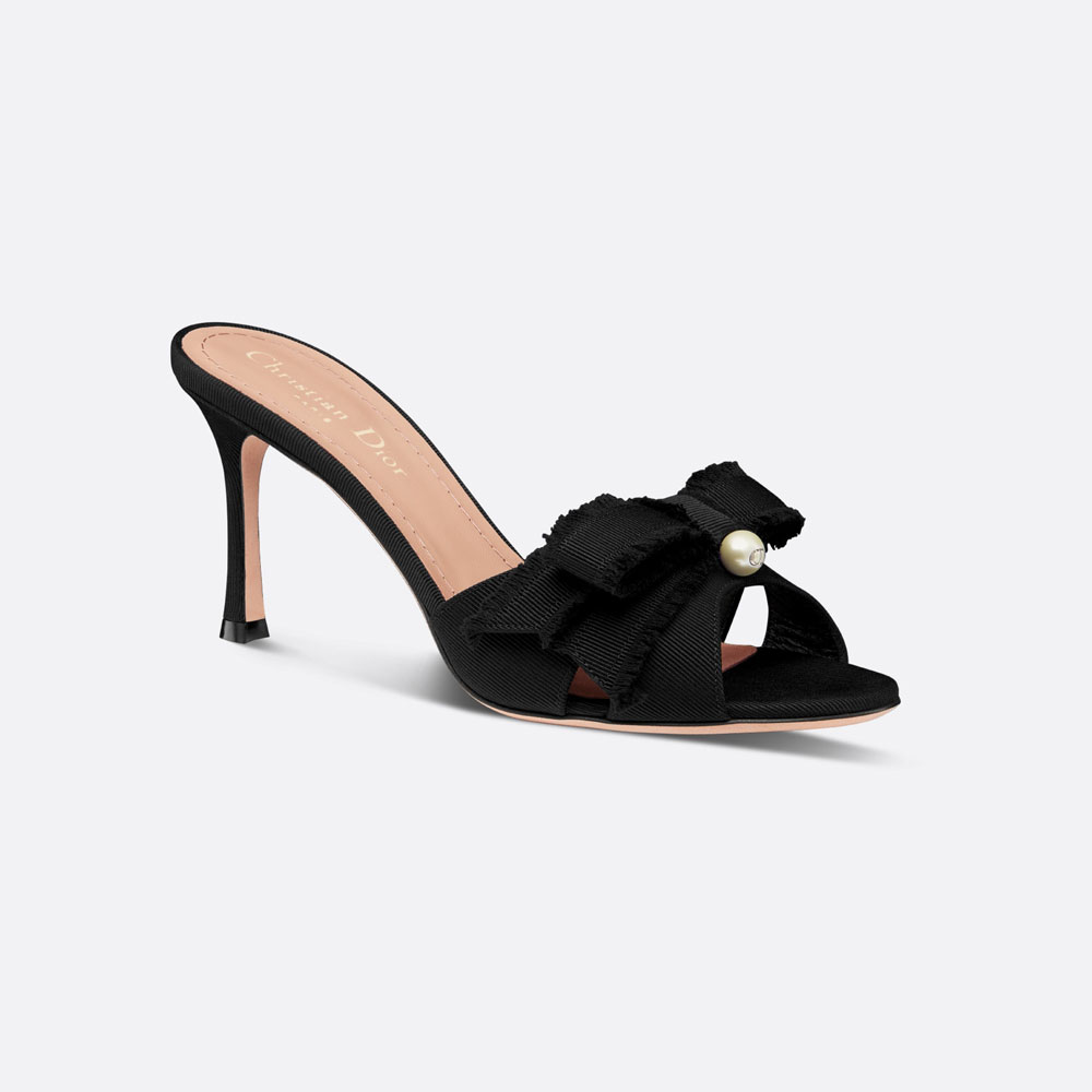 Dior Adiorable Heeled Slide Black Fringed Grosgrain KCO089GGN S900