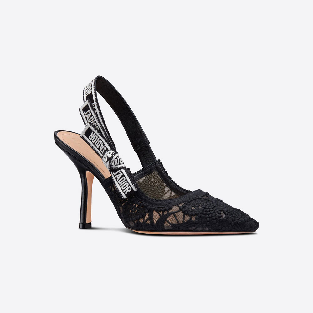 Dior J Adior Slingback Pump Black Macrame Embroidered Cotton KCP945MCM S900 - Photo-2