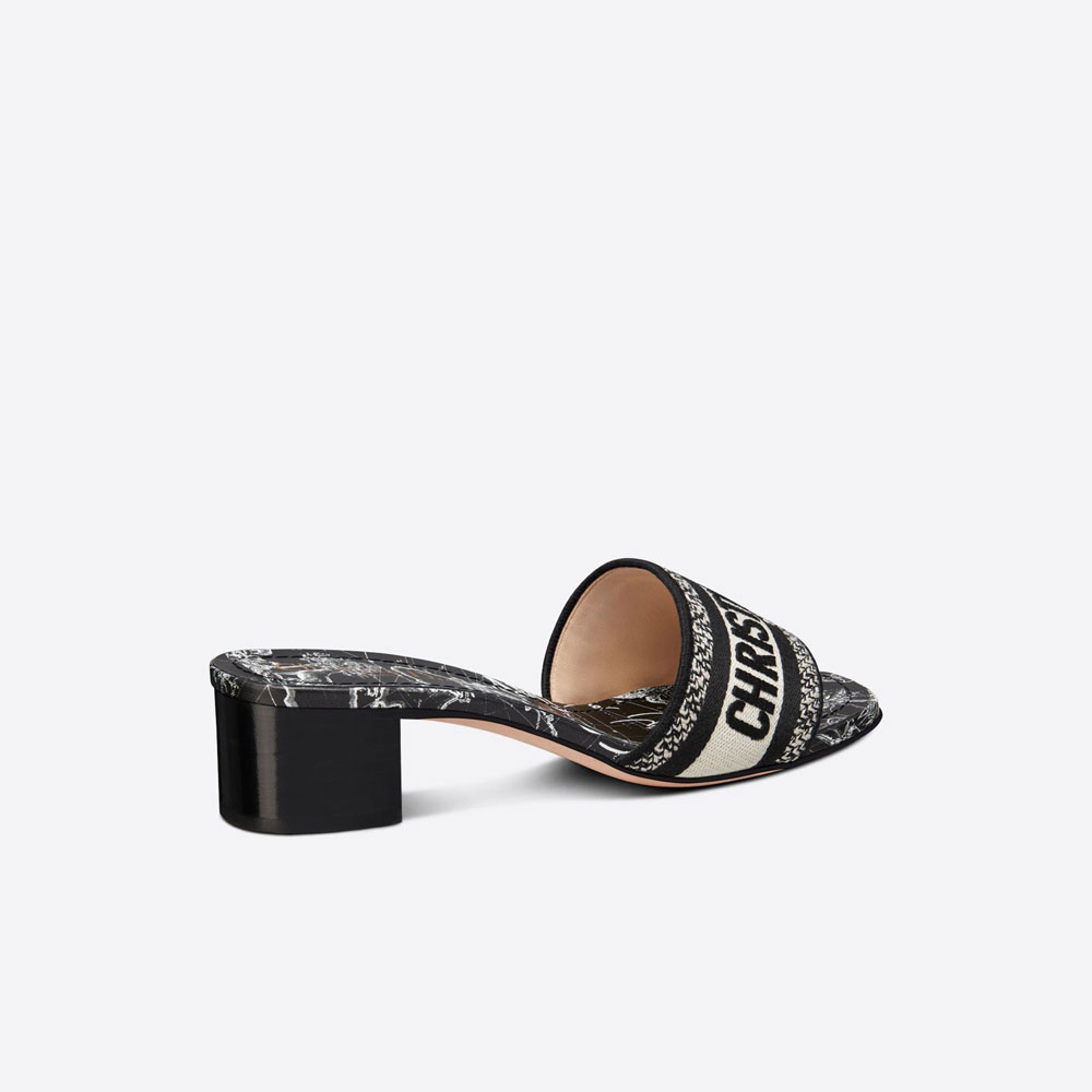 Dway Heeled Slide Black Dior Around the World Embroidered Cotton KCQ244CHR S900 - Photo-2