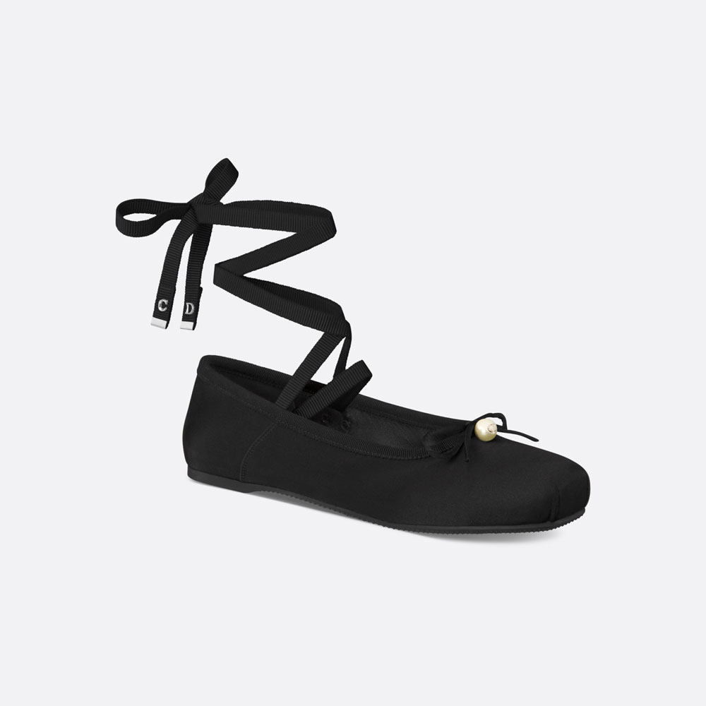 Dior D-Joy Ballet Flat Black Satin and Grosgrain KDB880SGG S900