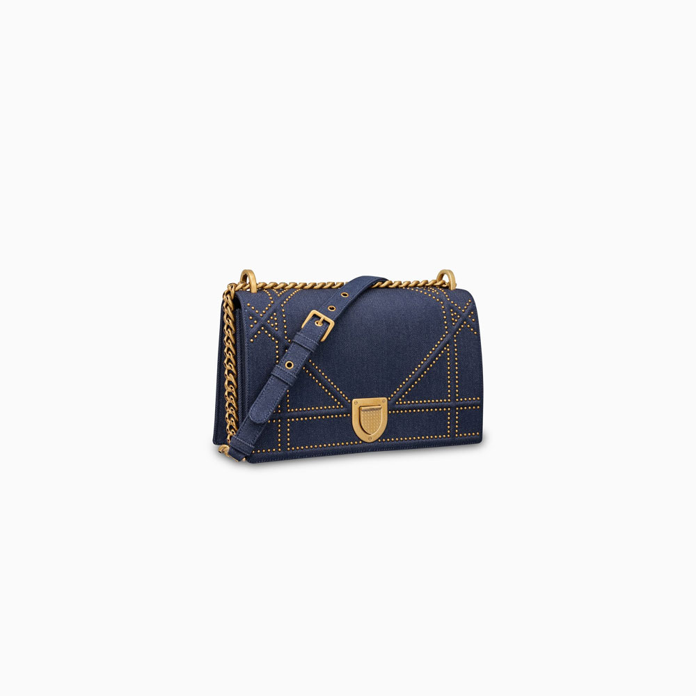 Diorama bag in blue studded denim with large cannage design M0422CFDN M928 - Photo-2