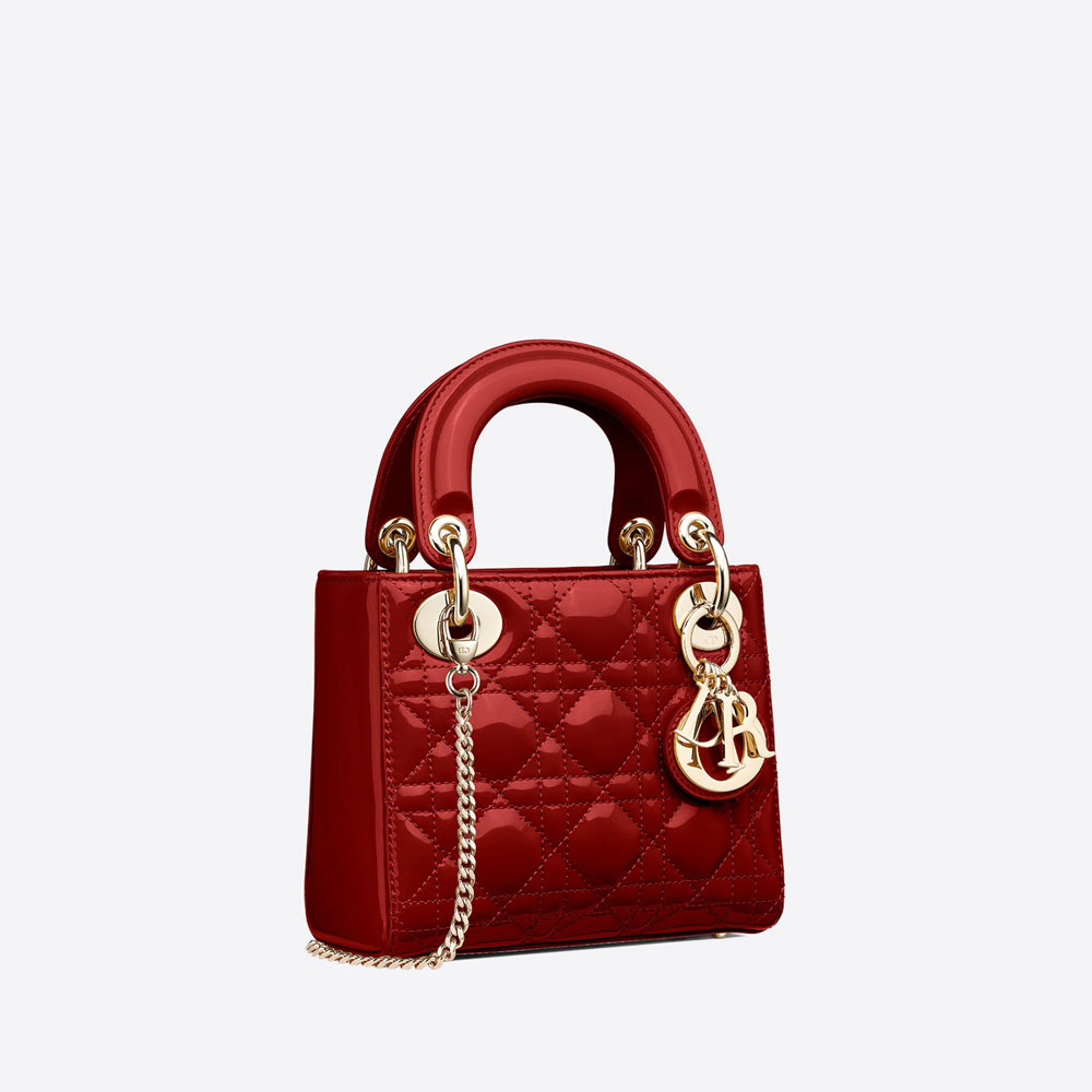 Mini Lady Dior Bag Cherry Red Patent Cannage Calf M0505OWCB M323 - Photo-2