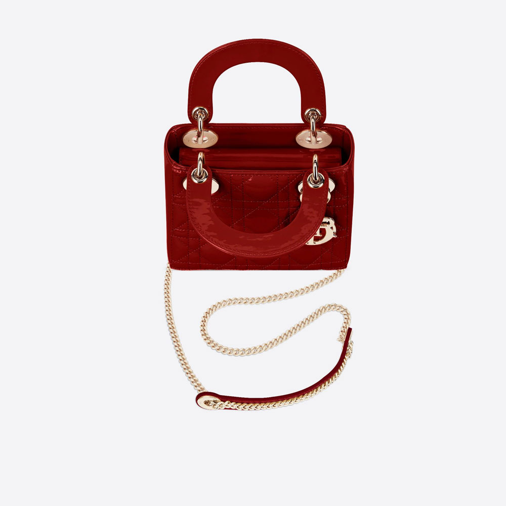 Mini Lady Dior Bag Cherry Red Patent Cannage Calf M0505OWCB M323 - Photo-3