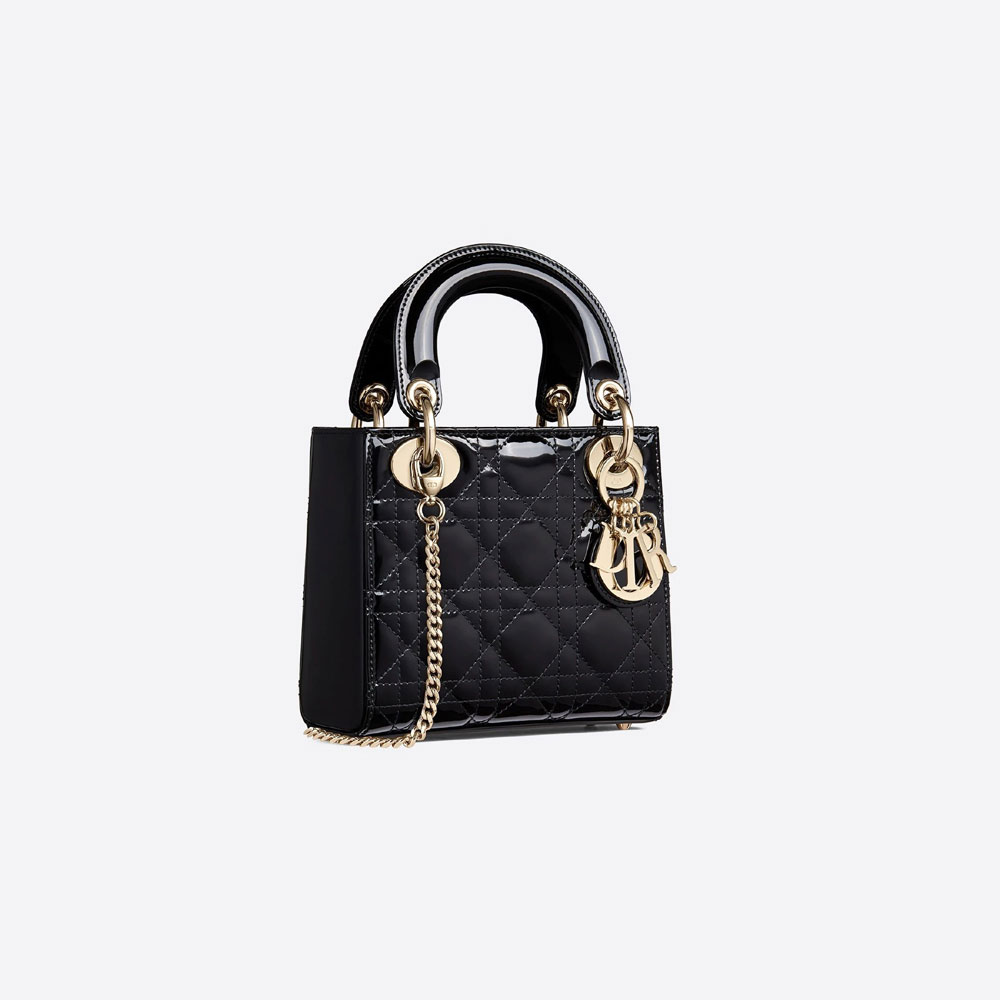 Mini Lady Dior Bag Black Cannage Patent Calfskin M0505OWCB M900