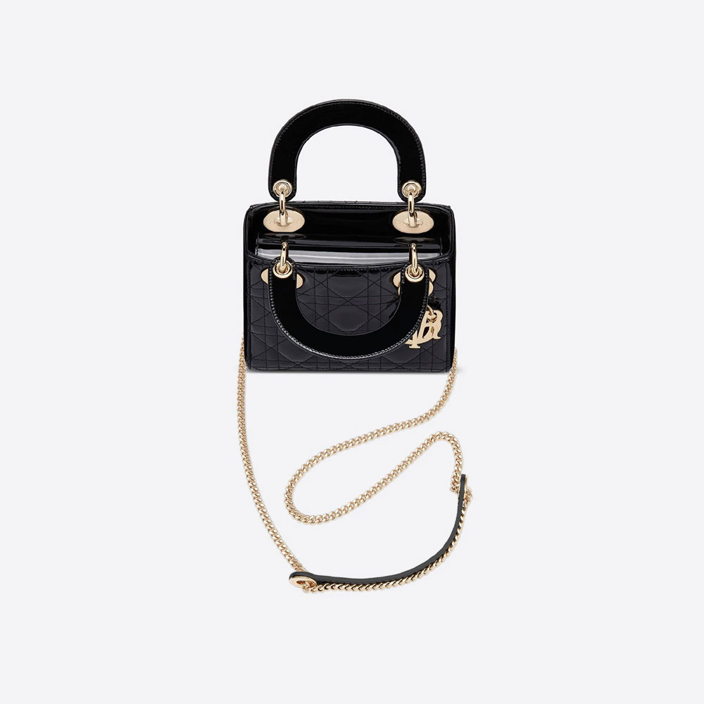 Mini Lady Dior Bag Black Cannage Patent Calfskin M0505OWCB M900 - Photo-2