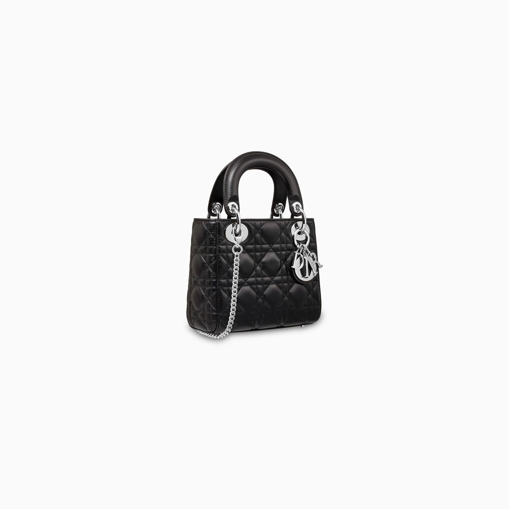 mini lady dior bag in black lambskin with chain M0505PCAL M900 - Photo-2