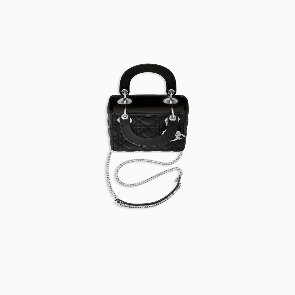 mini lady dior bag in black lambskin with chain M0505PCAL M900 - Photo-3