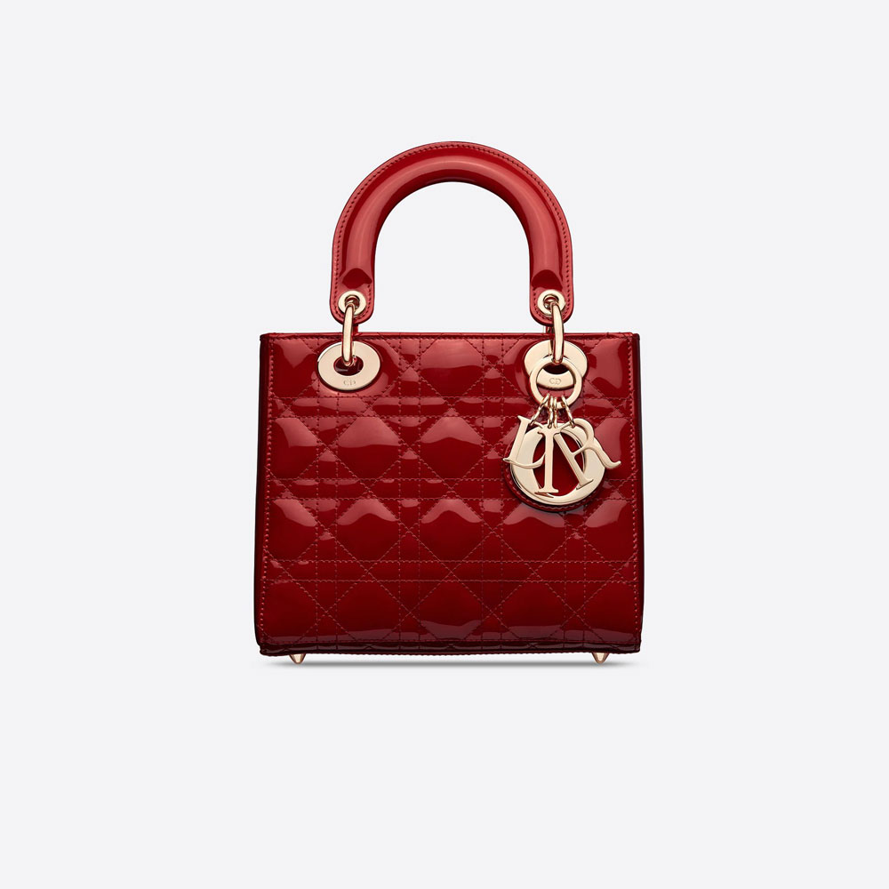 Small Lady Dior Bag Cherry Red Patent Cannage Calf M0531OWCB M323