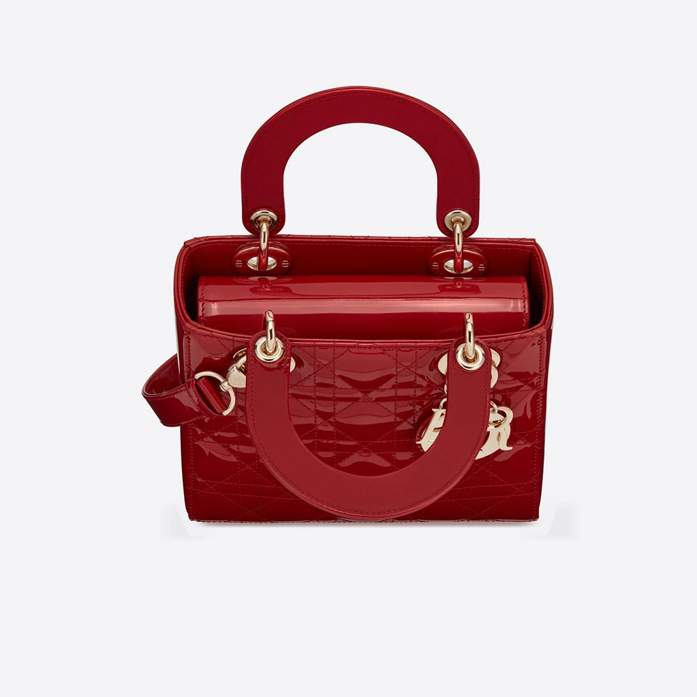 Small Lady Dior Bag Cherry Red Patent Cannage Calf M0531OWCB M323 - Photo-3