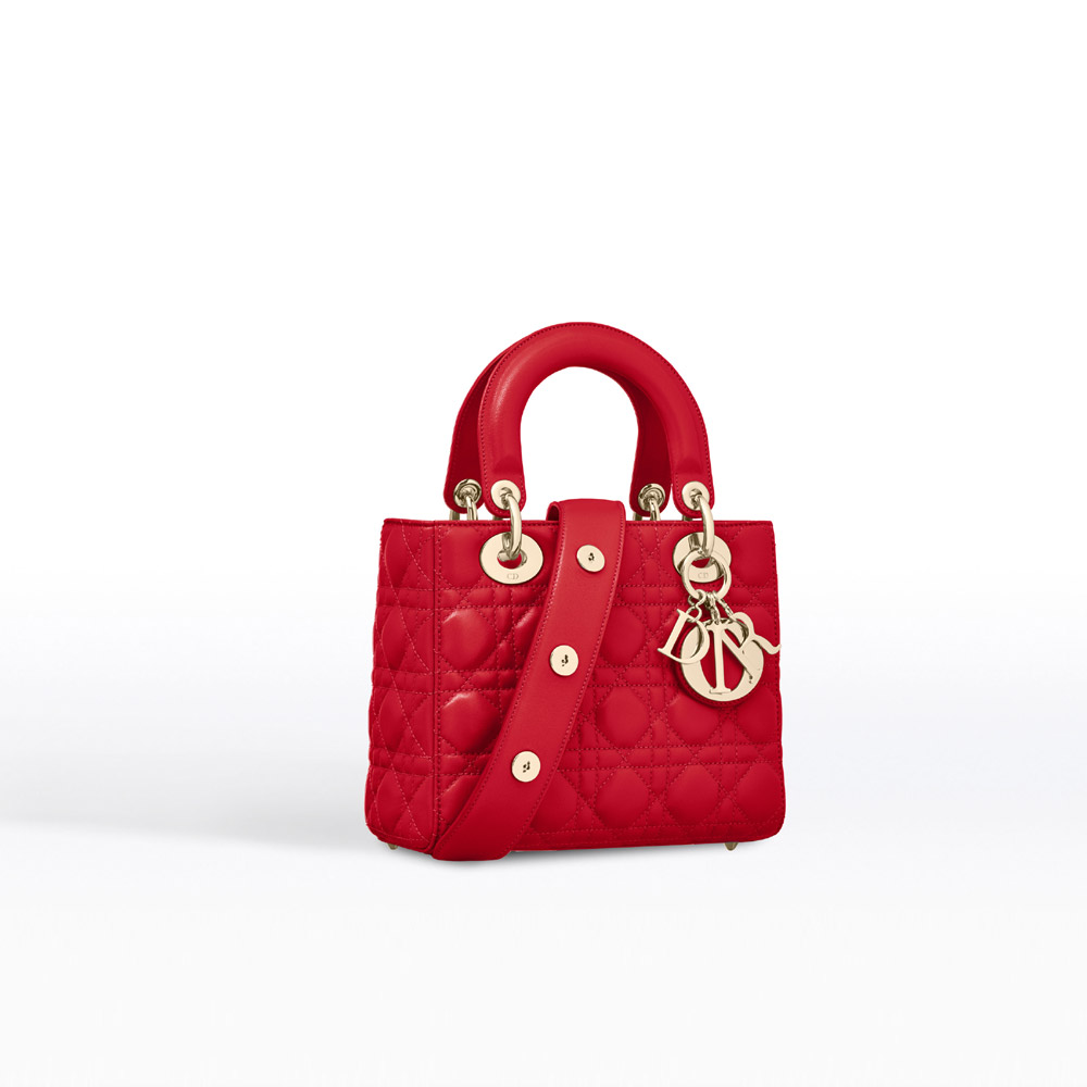 lady dior bag in bright red lambskin customisable shoulder strap M0532OCAL M383