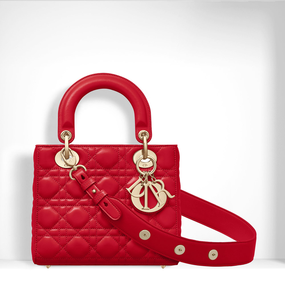 lady dior bag in bright red lambskin customisable shoulder strap M0532OCAL M383 - Photo-2