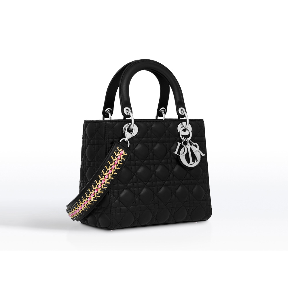 lady dior lambskin bag with embroidered shoulder strap M0550PLBB M911 - Photo-2