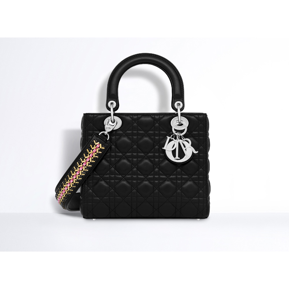 lady dior lambskin bag with embroidered shoulder strap M0550PLBB M911 - Photo-4