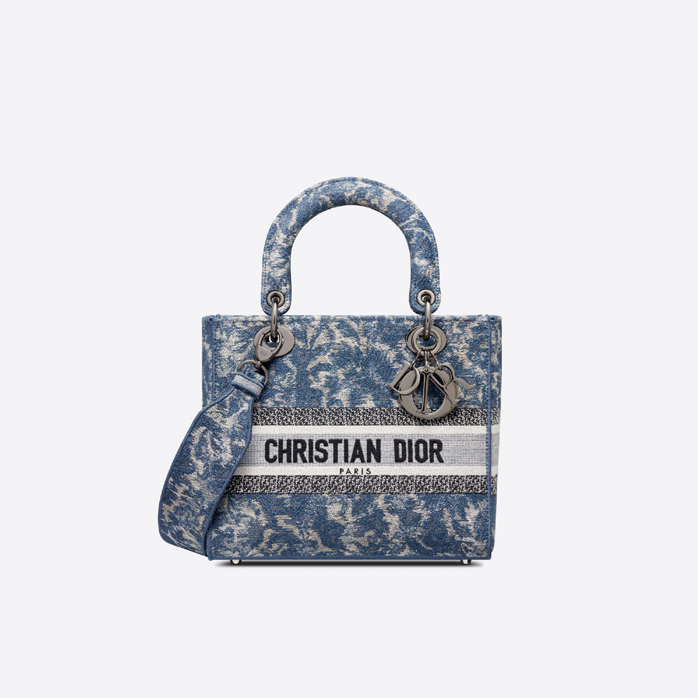 Medium Lady D-Lite Bag Dior Brocart Denim-Effect Embroidery M0565BRXR M49E