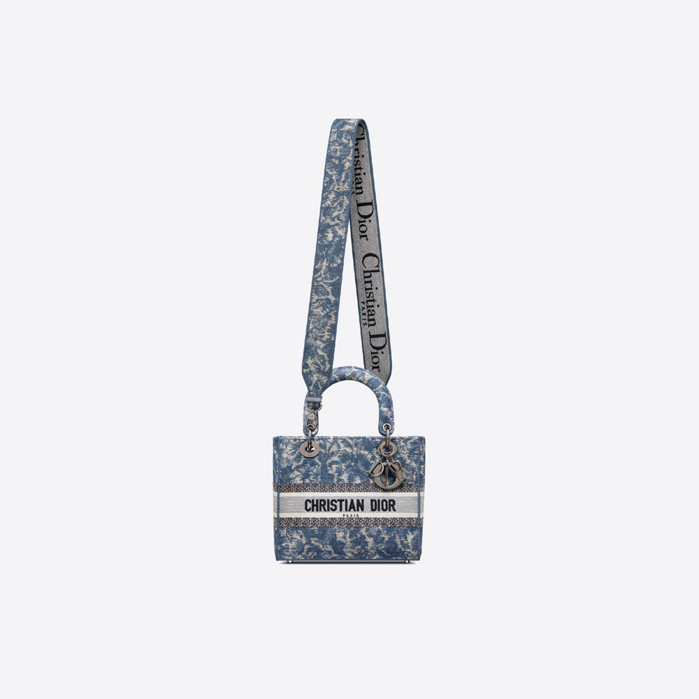 Medium Lady D-Lite Bag Dior Brocart Denim-Effect Embroidery M0565BRXR M49E - Photo-3