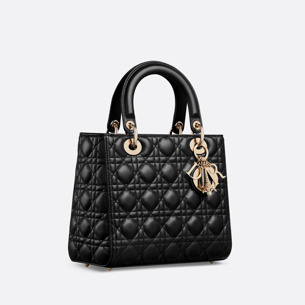 Medium Lady Dior Bag Black Cannage Lambskin M0565ONHY M900 - Photo-2