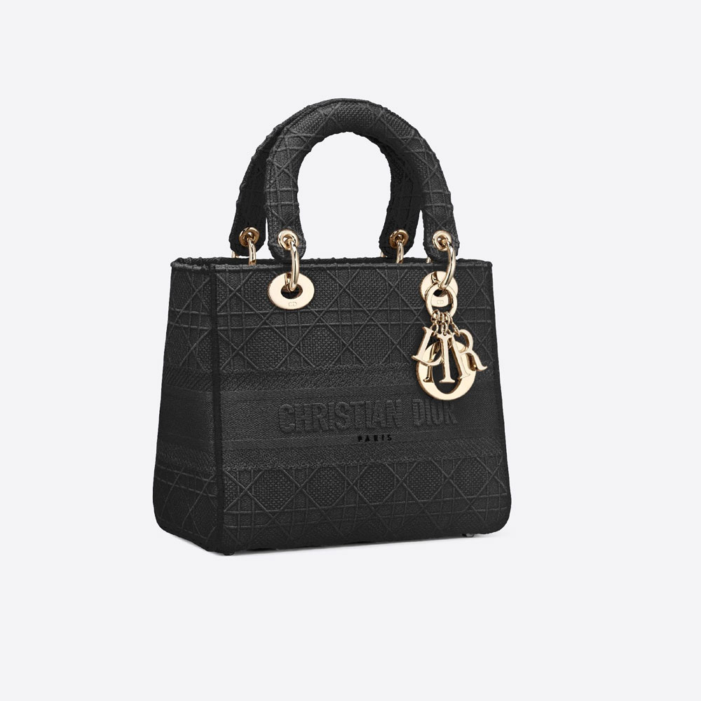 Dior Medium Lady D-Lite Bag Black Cannage Embroidery M0565OREY M989