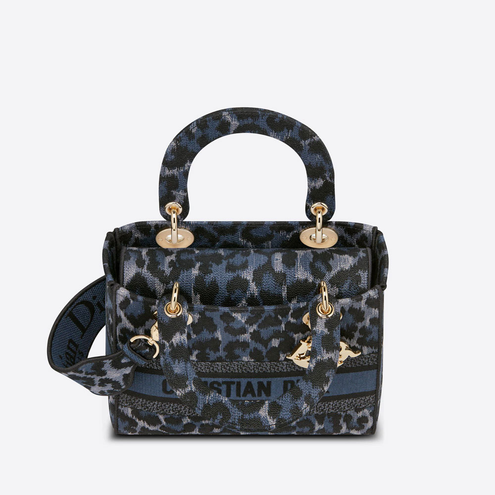 Dior Medium Lady D Lite Bag Blue Black Mizza M0565ORHM M962 - Photo-3