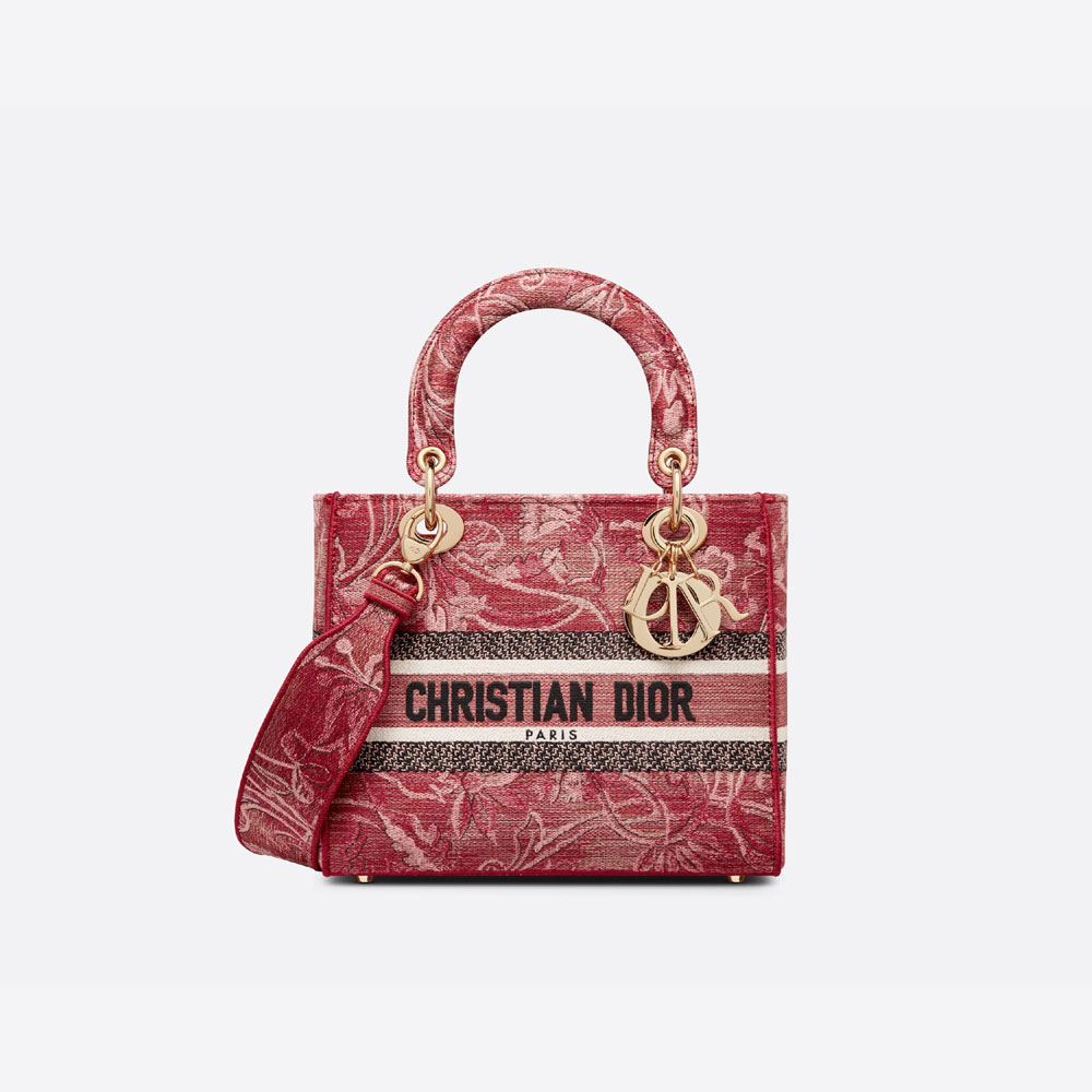 Medium Lady D-Lite Bag Metallic Red Dior Brocart Embroidery M0565ORWL M33E