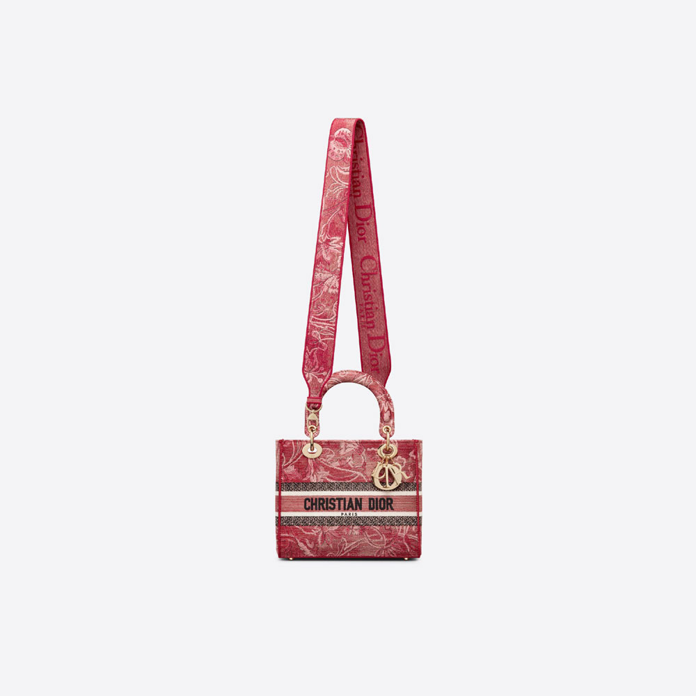 Medium Lady D-Lite Bag Metallic Red Dior Brocart Embroidery M0565ORWL M33E - Photo-3