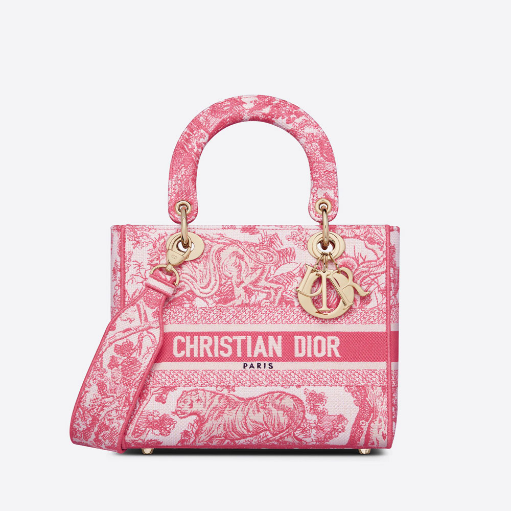 Dior Medium Lady D Lite Bag Peony Pink Jouy Embroidery M0565OTDT M75E