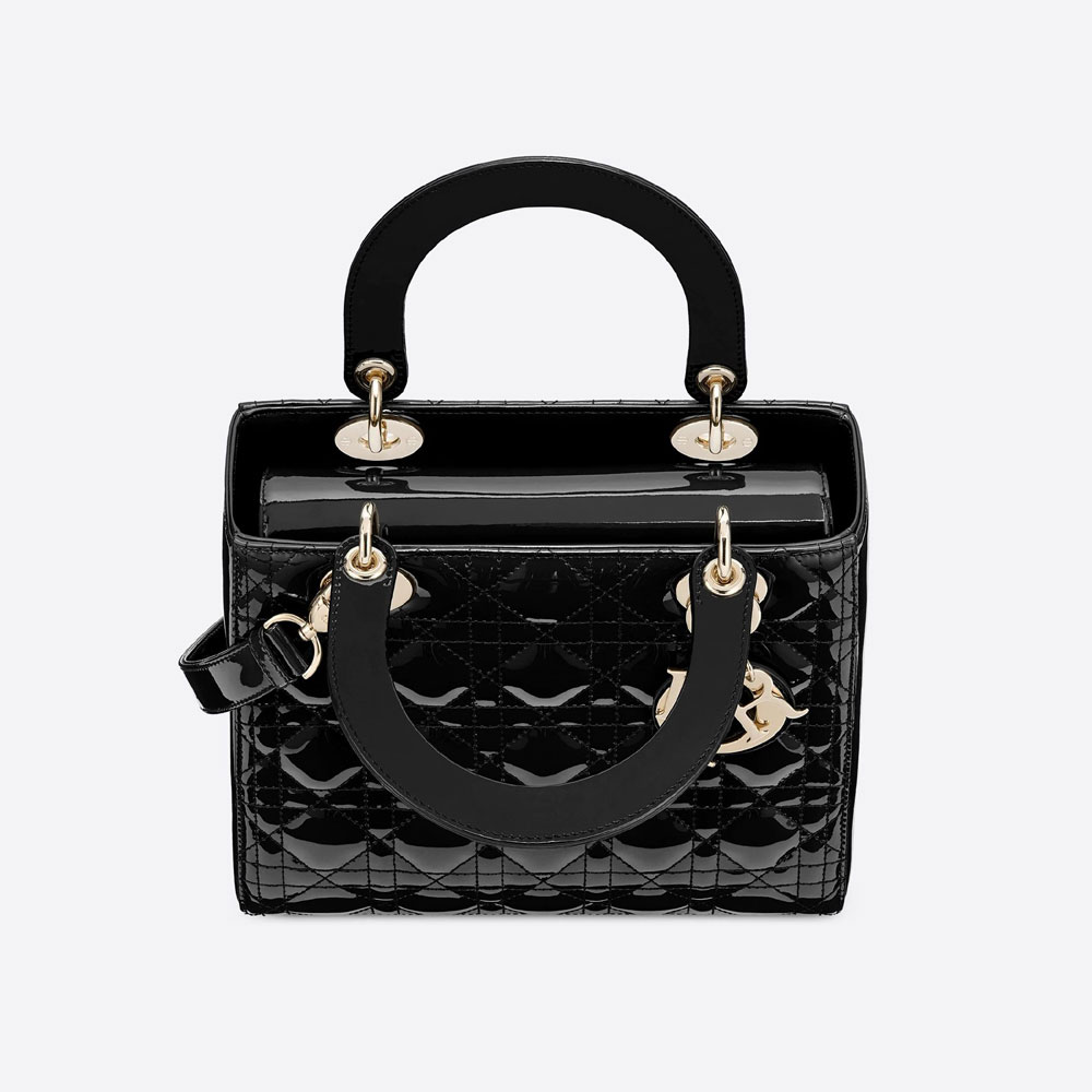 Medium Lady Dior Bag Black Cannage Patent Calfskin M0565OWCB M900 - Photo-2