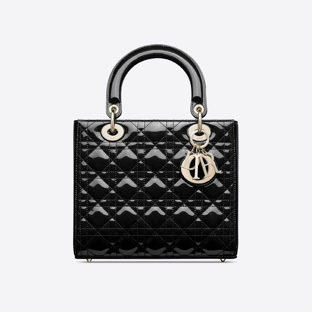 Medium Lady Dior Bag Black Cannage Patent Calfskin M0565OWCB M900 - Photo-3