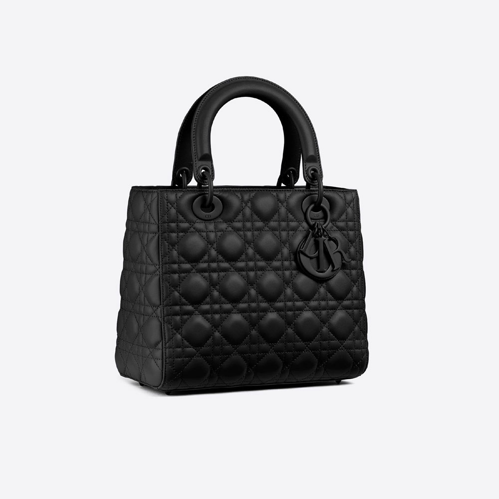 Medium Lady Dior Bag Black Ultramatte Cannage Calfskin M0565SLOI M989