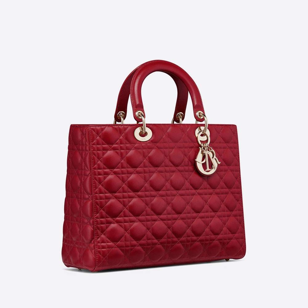 Large Lady Dior Bag Cherry Red Cannage Lambskin M0566ONGE M52R - Photo-2