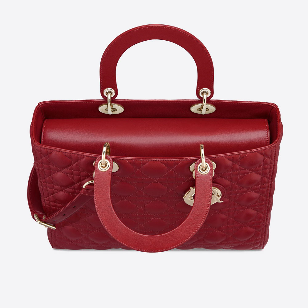Large Lady Dior Bag Cherry Red Cannage Lambskin M0566ONGE M52R - Photo-3