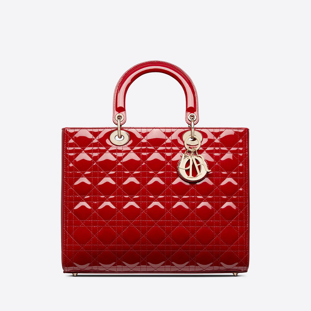 Large Lady Dior Bag Cherry Red Patent Cannage Calfskin M0566OWCB M323