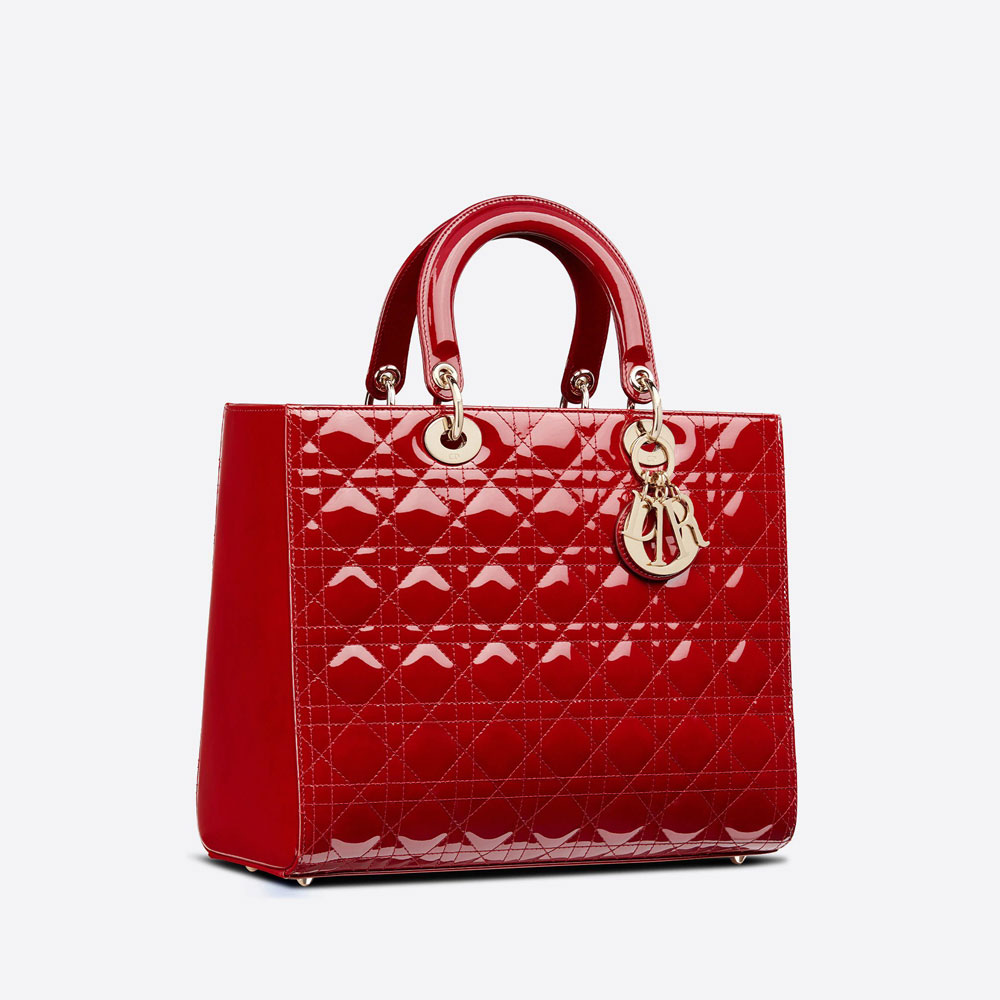 Large Lady Dior Bag Cherry Red Patent Cannage Calfskin M0566OWCB M323 - Photo-2