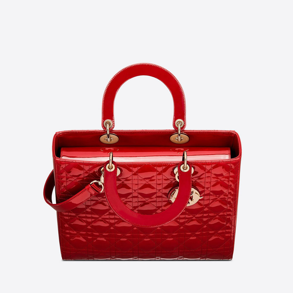 Large Lady Dior Bag Cherry Red Patent Cannage Calfskin M0566OWCB M323 - Photo-3