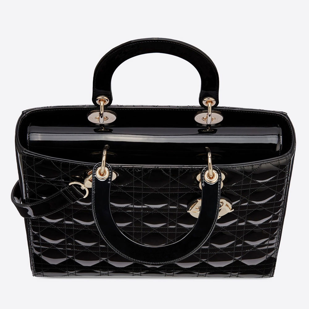 Large Lady Dior Bag Black Patent Cannage Calfskin M0566OWCB M900 - Photo-2