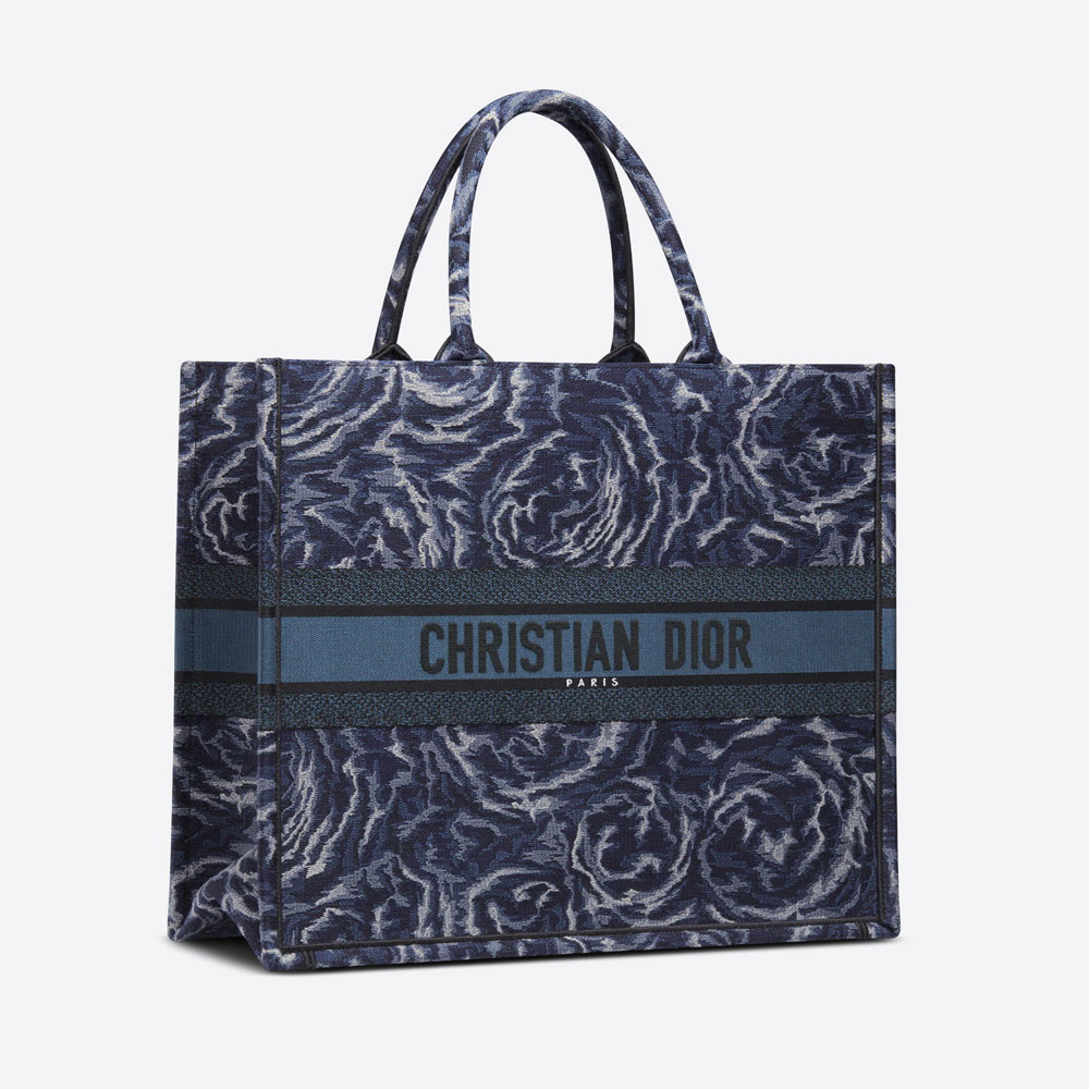 Large Dior Book Tote Blue Roses Embroidery M1286ZRVG M928 - Photo-2