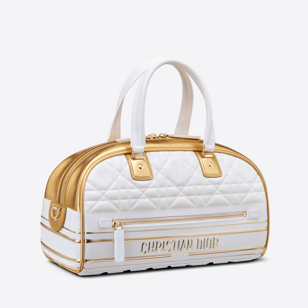Medium Dior Vibe Zip Bowling Bag Gold Tone Padded Calf M6202OFCJ M933 - Photo-2