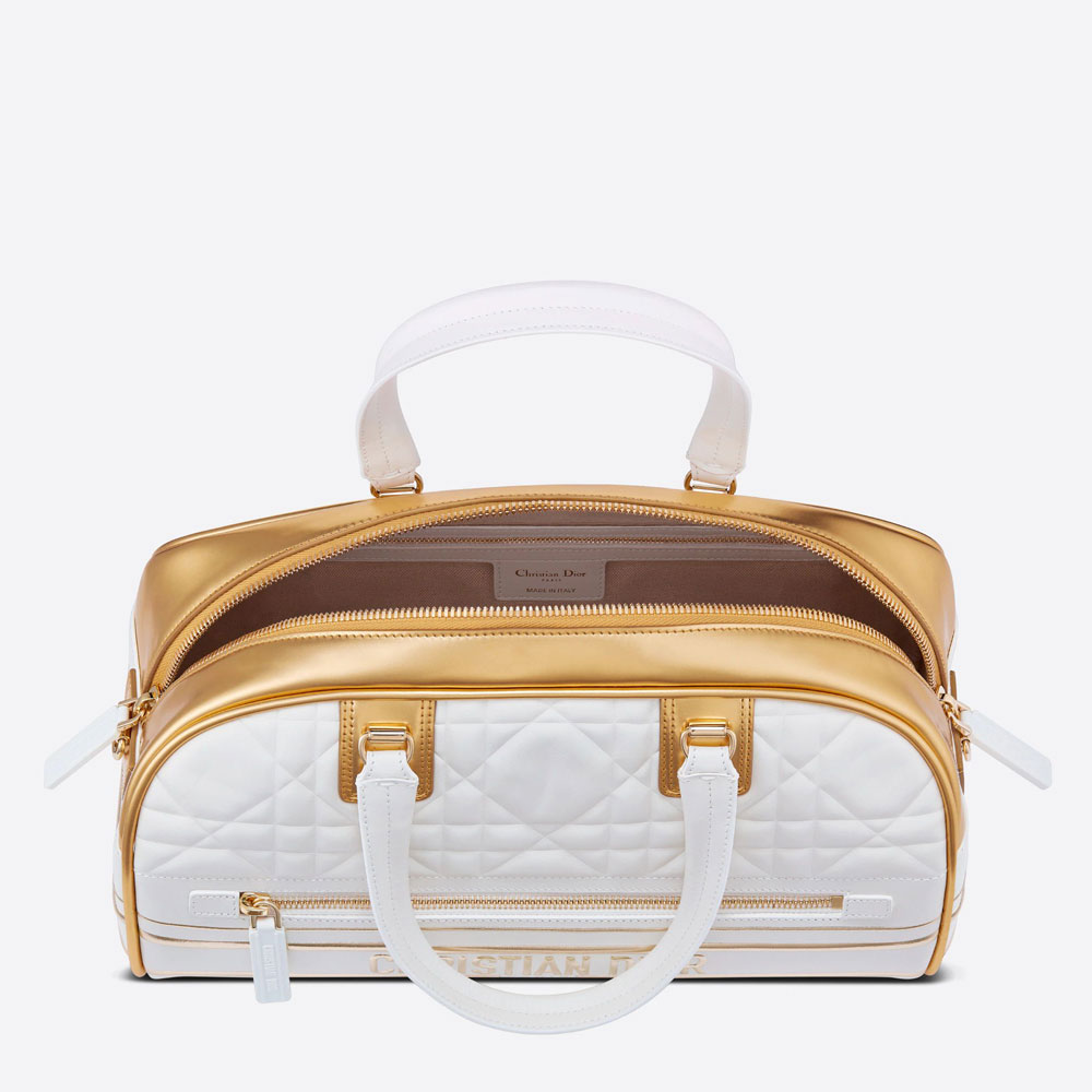 Medium Dior Vibe Zip Bowling Bag Gold Tone Padded Calf M6202OFCJ M933 - Photo-3