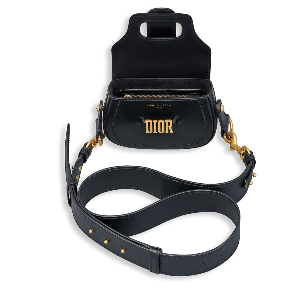 Dior D-fence mini saddle bag in black calfskin M6500CVQV M900 - Photo-3