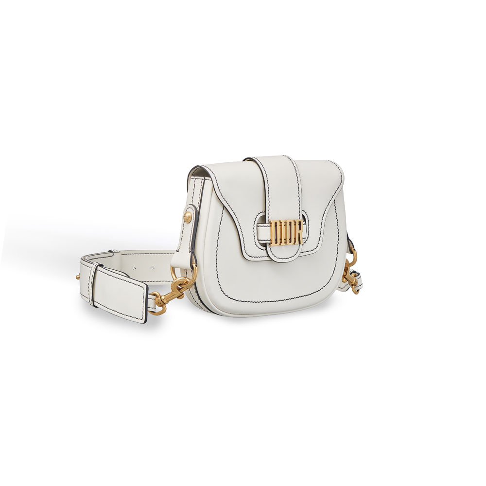 Dior D-fence saddlebag in white calfskin M6501CVQV M030 - Photo-2